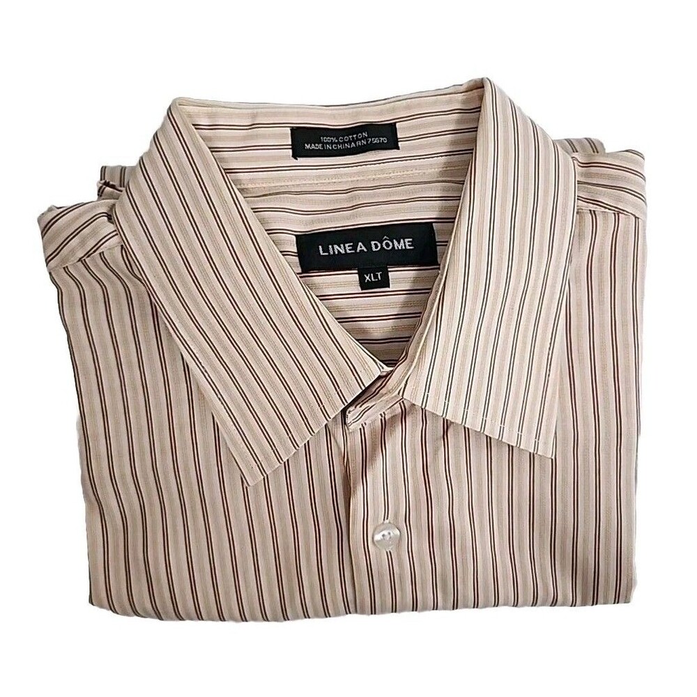 LINEA DOME  Men's Shirt Size XLT Tall Peach Brown Stripe 100% Cotton